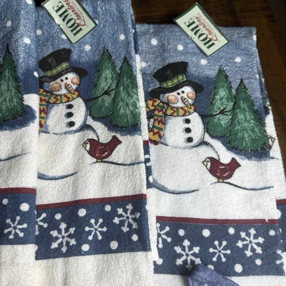 Vtg NOS Mervyn's 5pc Christmas Snowman Kitchen Hand Towel & Tapestry Pot Holders